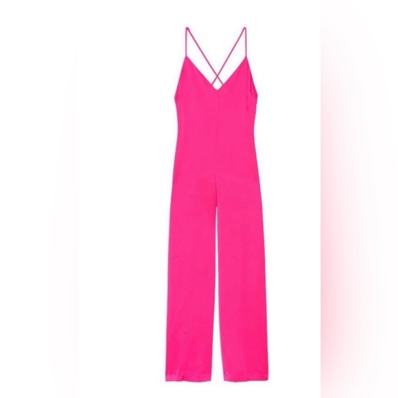 Victoria Secret V Neck Silky Cross Spaghetti Strap Jumpsuit, Womens Size M - Picture 5 of 10